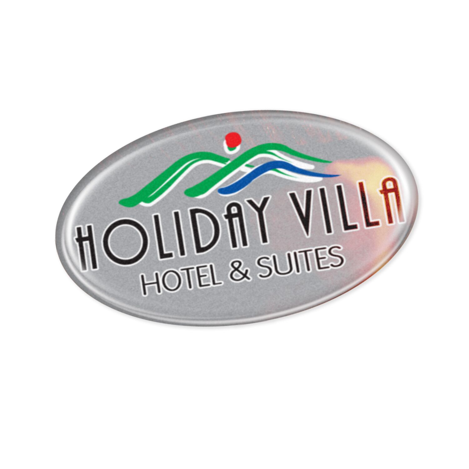 Promotional Resin Coated Labels 74 x 43mm Oval